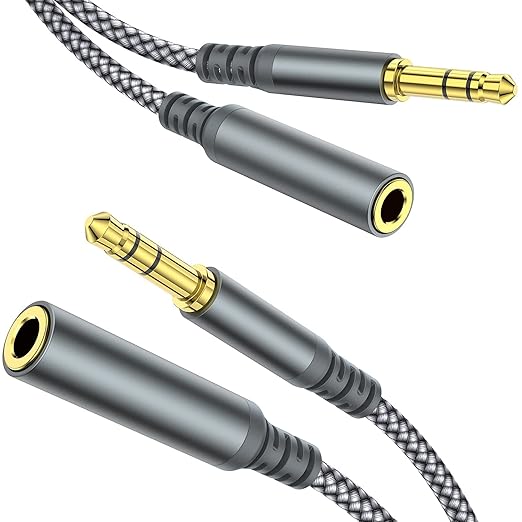 MCSPER Headphone Extension Cable, [2-Pack, 10ft Hi-Fi ] 3.5mm Extension AudioMale to Female Aux Adapter Hi-Fi Sound Stereo Extender Cord for Headset, iPhone, iPad, Smartphones, Tablets & More (Grey)