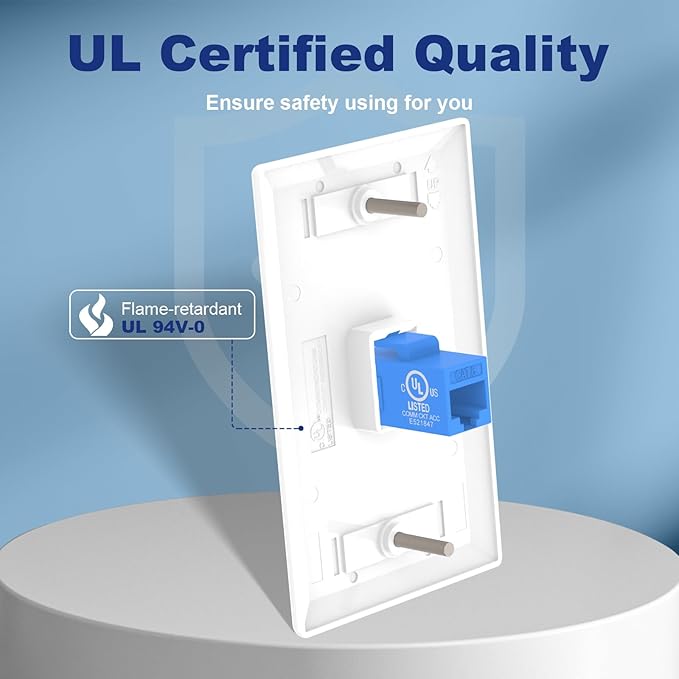VCE Ethernet Wall Plate (UL-Listed) 1-Port, Keystone Jack Wall Outlet with CAT6 Keystone Inline Coupler Insert and Low Voltage Mounting Bracket 1 Gang, Blue 2-Pack