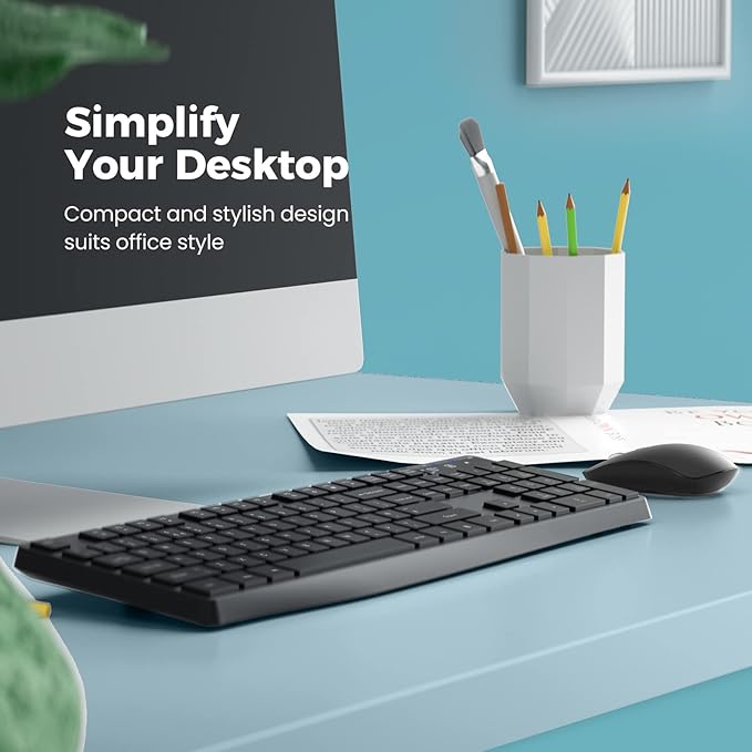 Wireless Keyboard and Mouse Combo, Lovaky 2.4G Full-Sized Ergonomic Keyboard Mouse, 3 DPI Adjustable Cordless USB Keyboard and Mouse, Quiet Click for Computer/Laptop/Windows/Mac (1 Pack, Black)