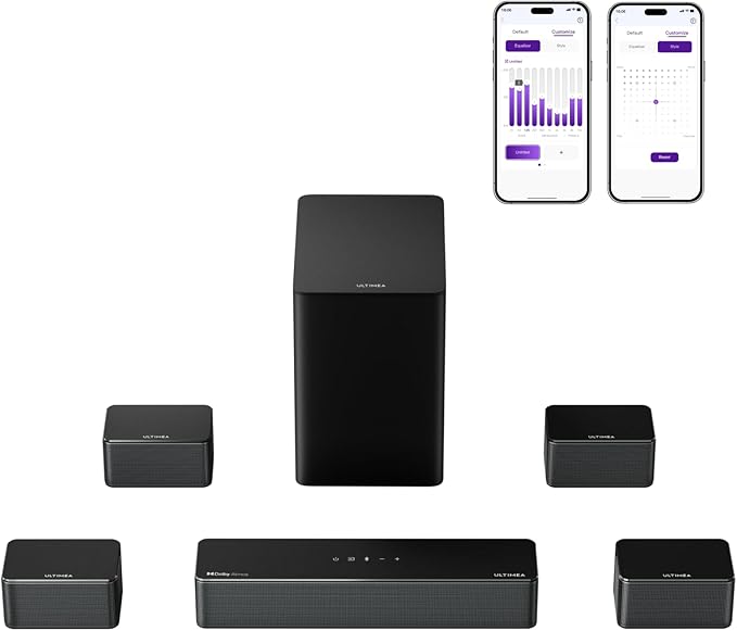 ULTIMEA 7.1 Surround Sound System for TV with Dolby Atmos, 460W Sound Bar for TV with 6.5" Subwoofer, APP Control, 4 Wired Surround Speakers, Home Theater Sound System, Poseidon D80 (2025 Upgrade)