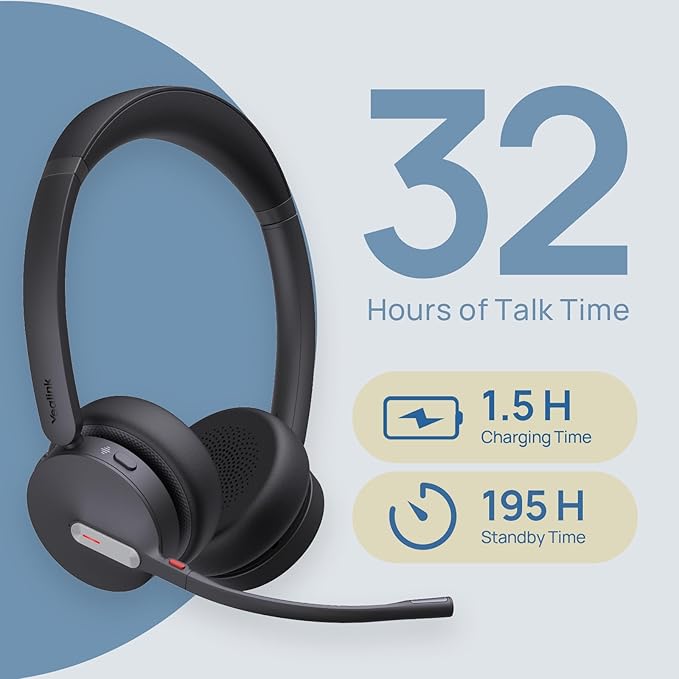 Yealink WH64 Dual Teams DECT & Bluetooth Wireless Headset, 606ft Range, Microsoft Certified, On Ear Work Wired Headphone with 3X Noise Cancelling Mic, 32 Talk Time, Office Desk IP Phone, PC,Computer