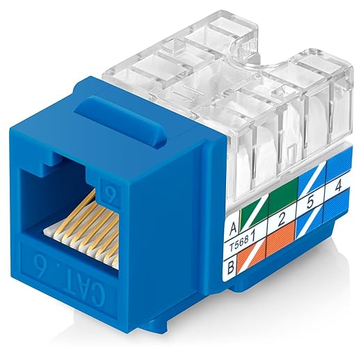 Everest 90° Angled RJ45 Cat6 Keystone Jacks 100-Pack in Blue - Slim Profile Female RJ45 Connectors - Cat 6 Keystone Jack - Compatible with 90° Angled Speed Termination Tool - easyJACK (B094WB91H3)