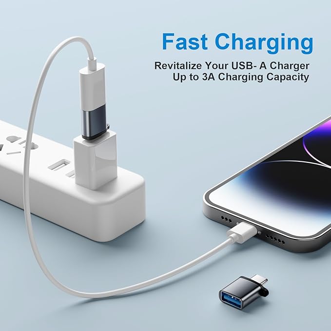 USBC to USB Adapter 6 Pack,USB C to A Adapter,USBC Male to USBA Female,USBC Adapters for iPhone 16 15,MacBook Pro Air,iPad,Samsung Galaxy,Grey