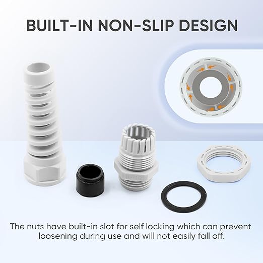 Strain Relief Cord Connector,LISTENJIALE 2Pcs NPT 1/2" Waterproof Cable Gland Flex Spiral Strain Relief Adjustable 6-12mm Cable Connector Nylon Joint with Gaskets(Grey)