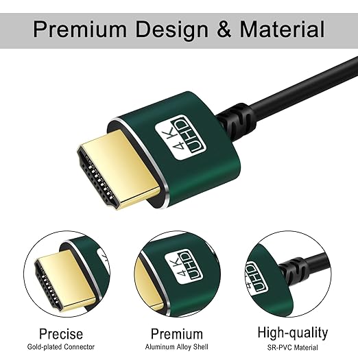 Thin HDMI to HDMI Cable 10FT 2 Pack, Ultra Slim & Flexible HDMI Cord Supports High Speed 4K@60Hz 18gbps 2160p 1080p
