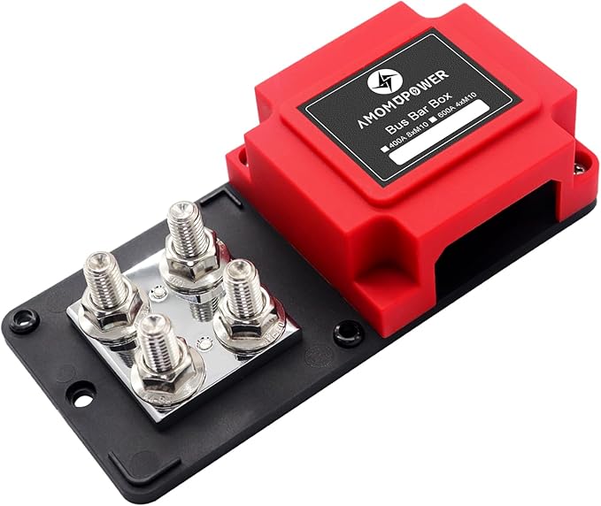 400A Bus Bar 8 M10 (3/8 inch) Terminal Studs Modular Design Tin Plated Copper Distribution Block Positive Pole Electrical Buss Bars 12-48 V DC with Cover for Trailer Marine Boat Car RV