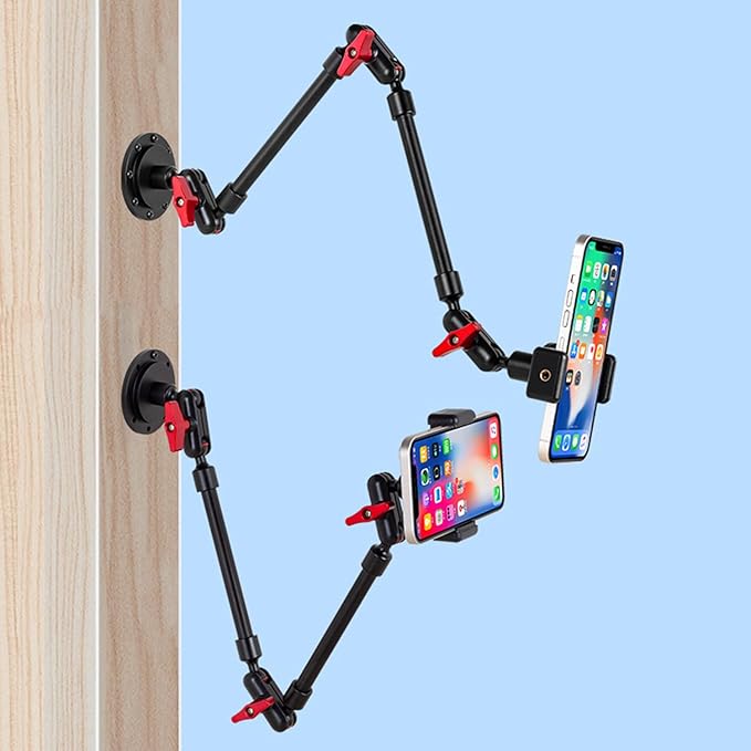 Adjustable Mobile Phone Holder for Desk, Wall Mount and Ceiling Mount Bracket for Phone and Other Smartphones (Metal Base +82cm arms)