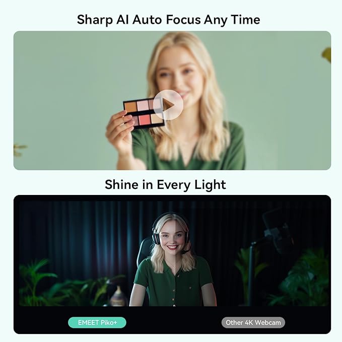 EMEET Piko+ Webcam 4K, World's 1st Dual-Camera AI-Powered 4K Webcam, 1/2.55'' Sony Sensor, 3 Mics&3 Sound Modes, Panda Magnetic Privacy Cover, USB C-C&C-A, Ideal for Livestreamers and Content Creators