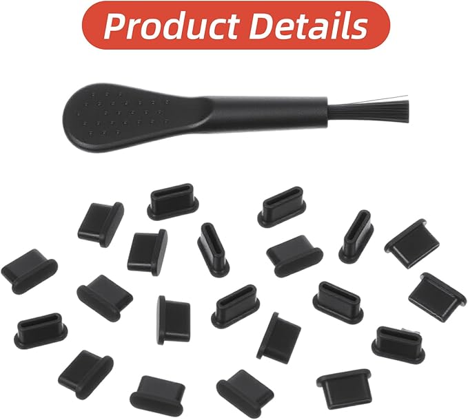 20 PCS USB C Dust Plug, Black Silicone Type C Anti Dust Plugs with Cleaning Brush Cover Type C Port Protector Cap Charging Port Dust Plug Cover for Most Type C Mobile Phone Tablet Accessories