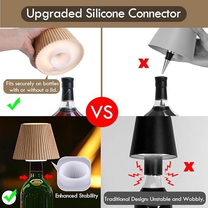 WILIT Wireless Bottle Lamp Shades, 3-Level Brightness Wine Bottle Lights for Liquor Bottles,Cordless Battery Operated Lamp for Living Room, Home Bar Decor, Gifts for Mom Women Men