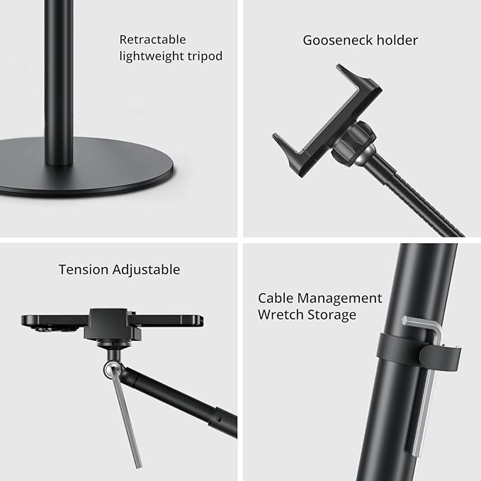 12" Ring Light with Stand and Phone Holder,Overhead Phone Stand,2 Phone Holders,2700-6500K,3 Color Modes,10 Brightness Levels,Remote Control,Adjustable,Live Stream,Tiktok/YouTube
