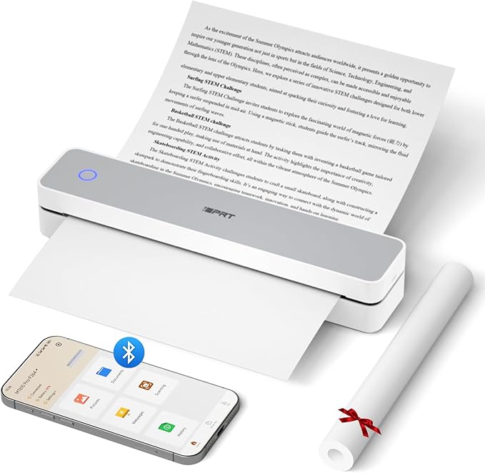 iDPRT Portable Thermal Printer, MT610 Pro Wireless for Travel, 300DPI Bluetooth Inkless Printer Support 8.5" X 11" US Letter& A4&A5 Thermal Paper for Home, Compatible with iOS, Android, Laptop, White