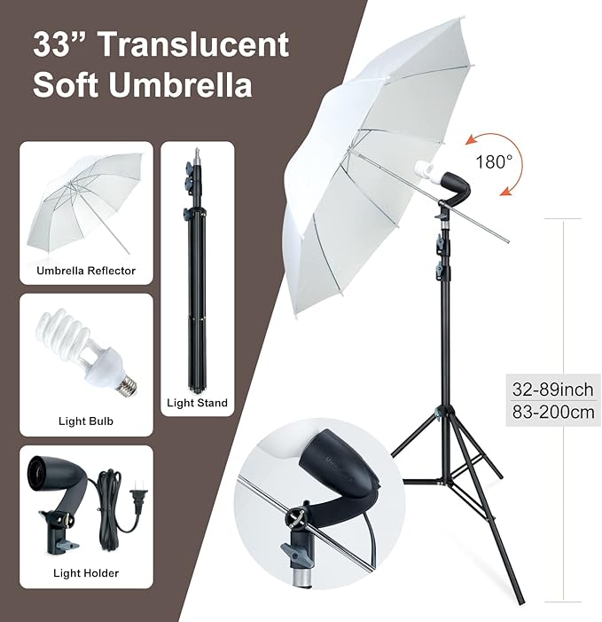 LINCO Lincostore Photo Video Studio Light Kit AM169 - Including 3 Color Backdrops (Black/White/Green) Background Screen