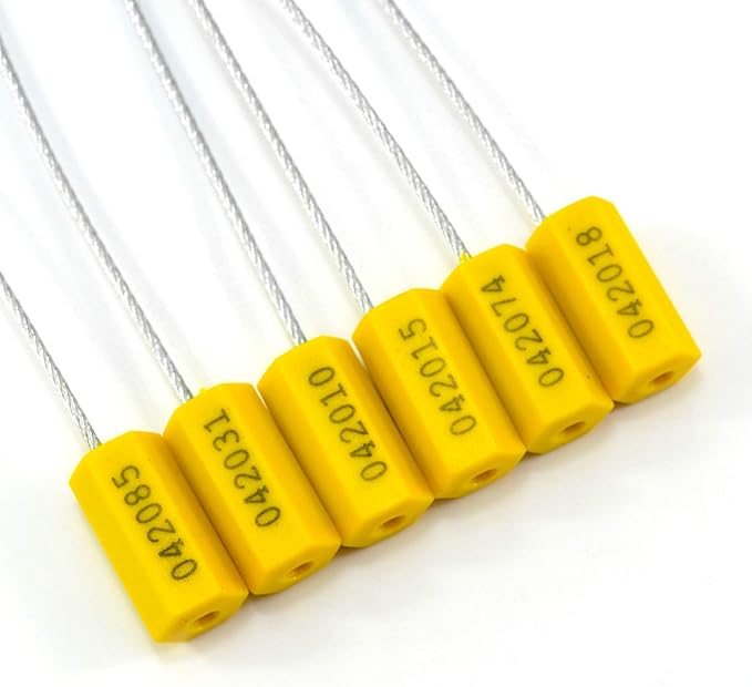 Leadseals(R) 100 Steel Cable Seals Metal Security Seal Numbered Metal Truck Trailer Seals Security Tags Tamper Evident Tags Container Seals Pull Tight Steel Wire Seals (Yellow, 100pcs)