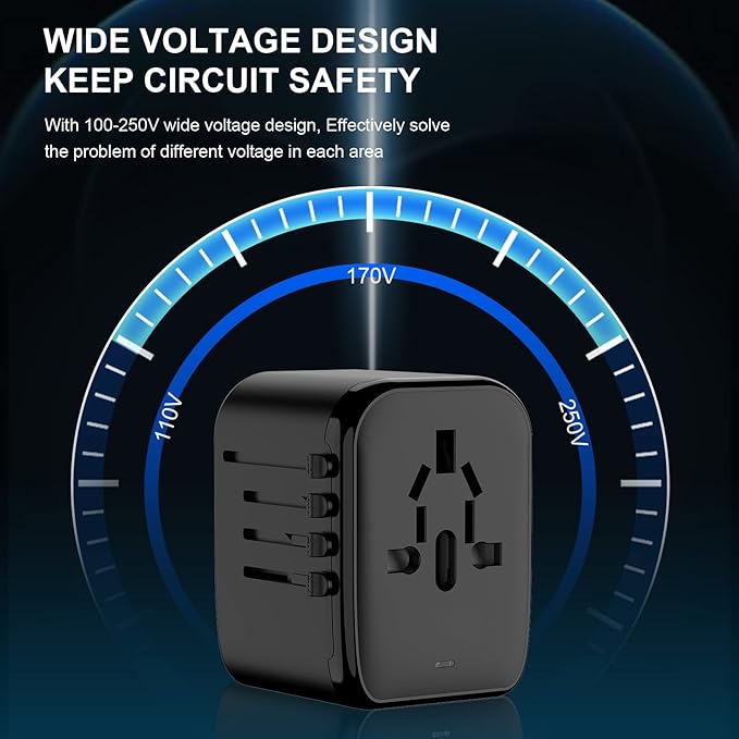 Universal International Power Travel Plug Adapter, 5 in 1 European Travel Plug Adapter W/ 3.5A 2xUSB-A and 2xUSB C Wall Charger and Worldwide AC Outlet for Europe USA UK AUS Asia