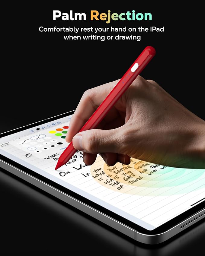MoKo Pencil for iPad (A16) 11th 10th Gen, Stylus Pen for 2018-2025 Apple iPad 11/10/9/8/7/6/A16, Mini 7/6/5, Air M3/M2 11"/13"/5/4/3, Pro M4 13"/12.9"/11" Tilt Sensitivity, USB-C Fast Charging, Red