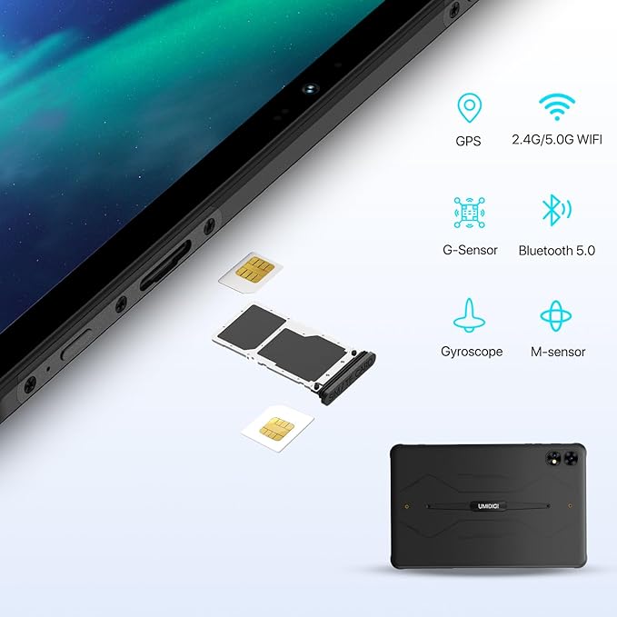 UMIDIGI 2K 11inch Rugged Tablet Android,Active T1 Octa-core 16GB RAM+128GB ROM,10000mAh,16+16+8MP Camera Waterproof Tablet with SIM Card Slot Unlocked/Stylus Pen/4G LTE/WiFi-5/BT 5.0/GPS,Warranty