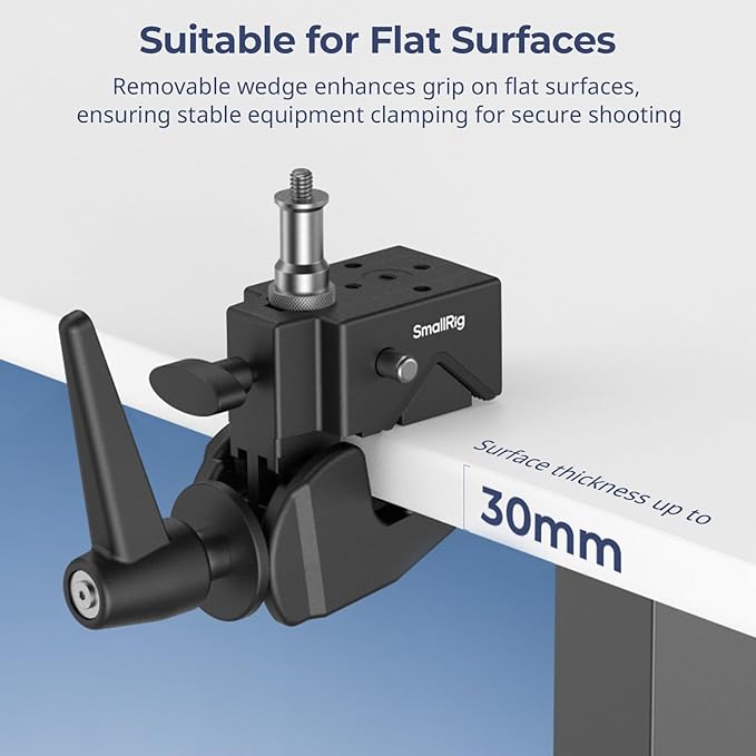 SmallRig Super Clamp Kit 2-Pack, Heavy Duty Max Load 33lb /15kg, with a 1/4"-20 & a 3/8"-16 Top Screw on a 5/8" Stud, for Photography Studio Video Camera Lighting, for Round Pipe and Flat Surface 5318