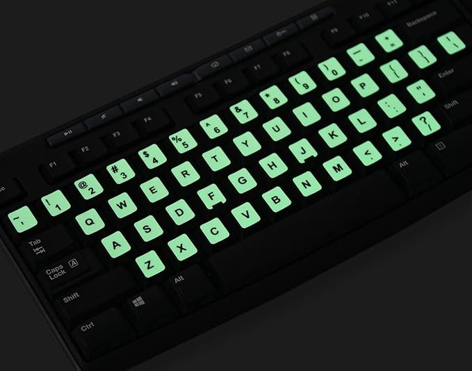 2PCS Pack Universal English Keyboard Stickers Glow in The Dark, Keyboard Letters Stickers for Computer Laptop Notebook Desktop (English-Glow)