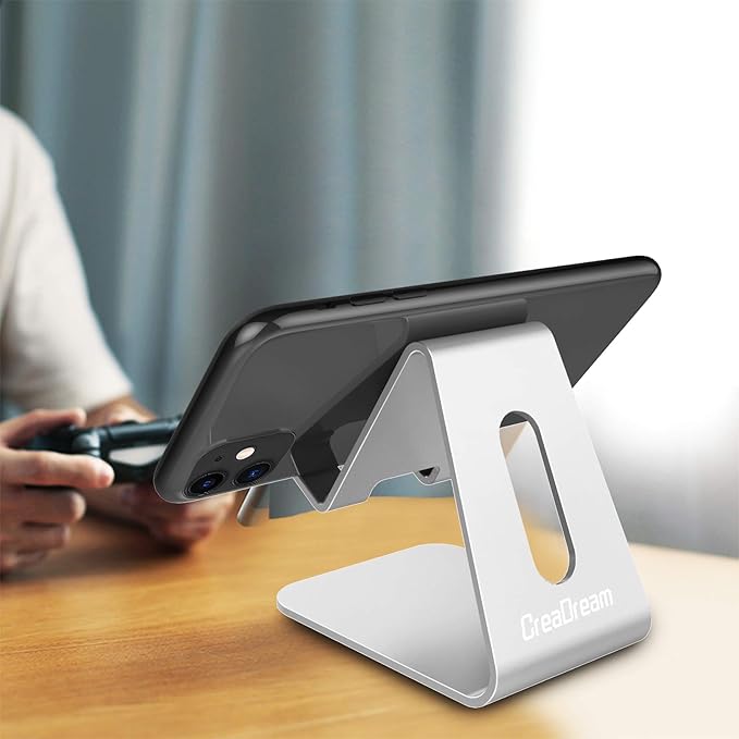 CreaDream Cell Phone Stand, Cradle, Holder,Aluminum Desktop Stand Compatible with Switch, All Smart Phone, iPhone 11 Pro Xs Max Xr X Se 8 7 6 6s Plus SE 5 5s-Silver