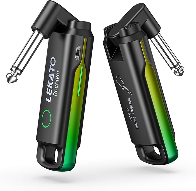 LEKATO Wireless Guitar System UHF Wireless Guitar Transmitter Receiver Rechargeable Audio Wireless Guitar Transmitter and Receiver with 70 Channels Wireless for Guitar Bass Electric Instruments-Green