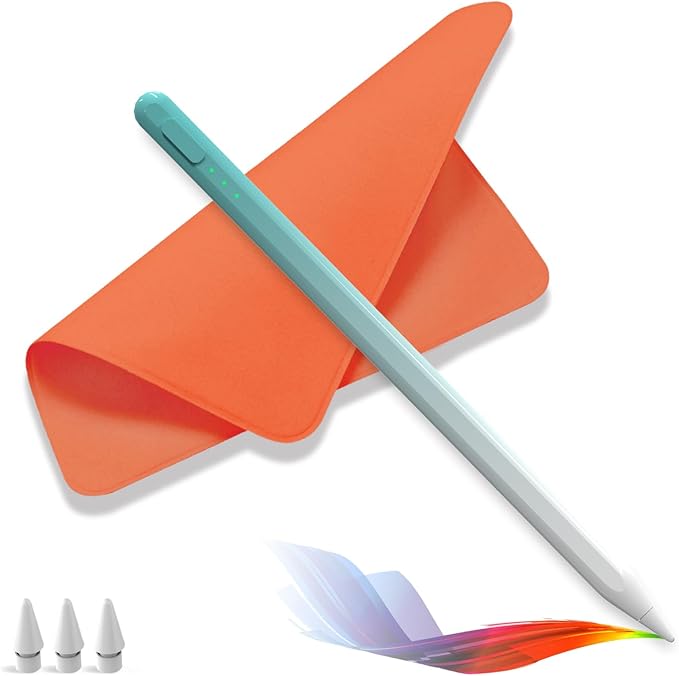 Stylus Pen for iPad,14Mins Fast Charge for Apple Pencil,Palm Rejection,Tilt Sensitivity, Pen for iPad11/10/9/8/7/6, Pro 12.9"/11"/13" M4, Mini 6/5, Air 5/4/3/11"-13" M2/M3 with Polishing Cloth