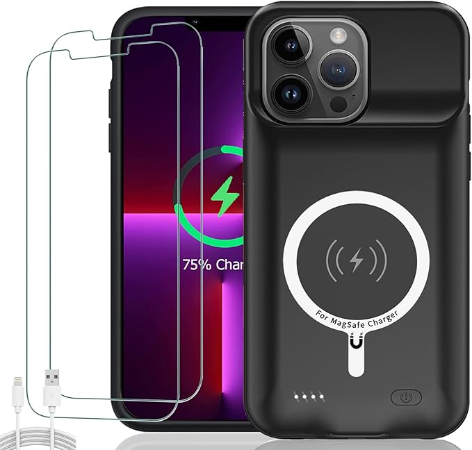 Battery Case for iPhone 13 Pro Max, Upgraded 10800mAh Rechargeable Portable Extended Battery Pack Supported Qi Wireless Charging Case Compatible with iPhone 13 Pro Max (6.7 inch) Charger Case (Black)