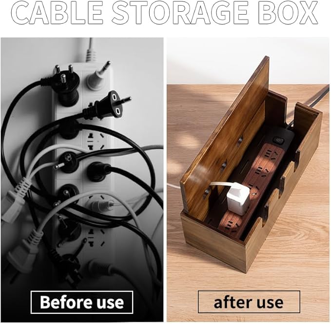 Large Cable Management Box, Wooden Cord Hider Desk Organizer, Power Strip and Cord Hider Box, Surge Protector Floor Cable Organizer, for Desktop Home Office Kitchen