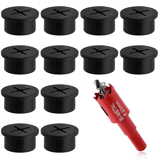 3/4 Inch(20mm) Desk Grommet,13 Pieces Wire Grommet, Desk Hole Cover for Cables with Hole Saw,Plastic Cable Cord Wire Hole Cover for Desk, Table,Cabinet,Countertop and Other Furniture(Black)