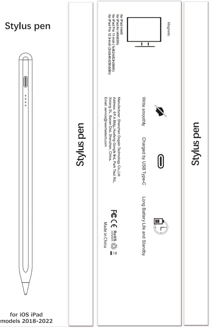 Stylus Pen for iPad 9th&10th - Type-c Charging Pencil for ipad Palm Rejection Active Pen Compatible with (2018-2025) Apple iPad 6/7/8/9/10/11(A16), Air 3/4/5/M2/M3, Mini 5/6, Pro 11"/12.9"/M4 (White)