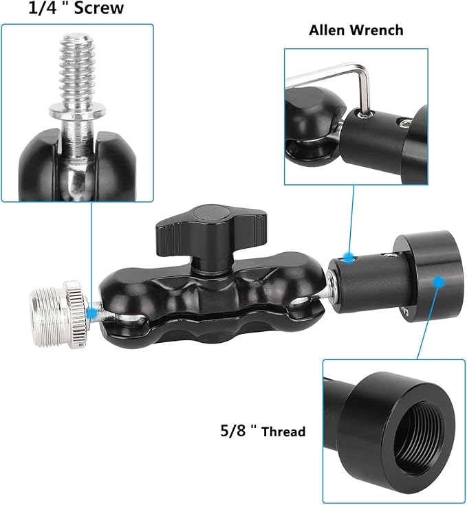 CAMVATE Mini Ball Head Mount Microphone Clamp with 5/8"-27 Male and Female Adapter - 3303