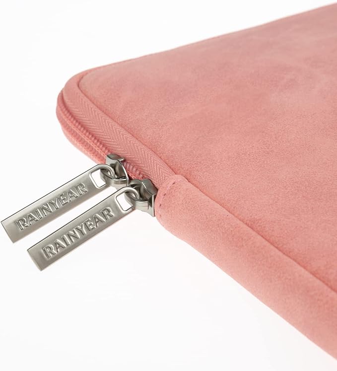 RAINYEAR 15 Inch Laptop Sleeve PU Suede Leather Case Padded Cover Water Resistant Carrying Computer Bag Compatible with 15.4 MacBook Pro/Air, Surface Laptop 3/4 15", New XPS 15 Touch(Coral)