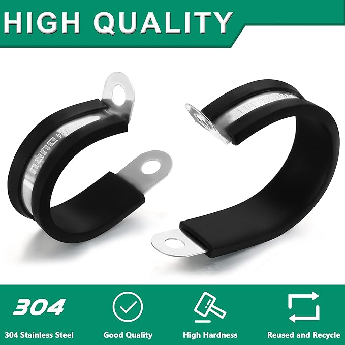 100PCS Cable Clamps 5/8 Inch 304 Stainless Steel Cable Clamps Rubber Coated Cushioned Insulated Cable Clamp,Automotive Wire Clamps,Pipe Clamps,Metal Clamp for Tube,Wire Cord Installation(16mm)