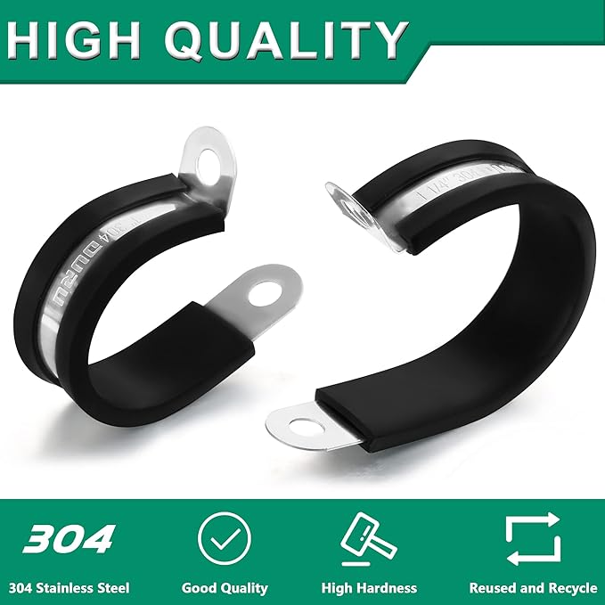 100PCS Cable Clamps 1/8 Inch 304 Stainless Steel Cable Clamps Rubber Coated Cushioned Insulated Cable Clamp,Automotive Wire Clamps,Pipe Clamps,Metal Clamp for Tube,Wire Cord Installation(3mm)