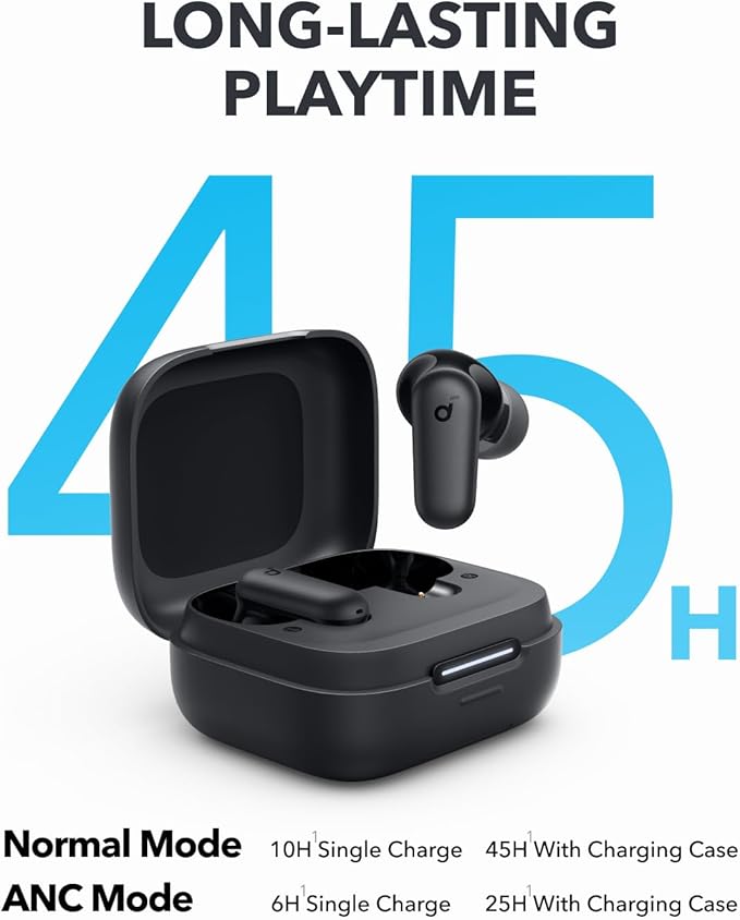 Soundcore P30i by Anker Noise Cancelling Earbuds, Strong and Smart Noise Cancelling, Powerful Bass, 45H Playtime, 2-in-1 Case and Phone Stand, IP54, Wireless Earbuds, Bluetooth 5.4 (Black)