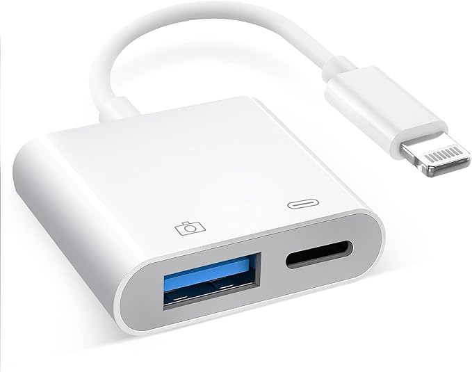 [Apple MFi Certified] Lightning to USB Camera Adapter with Charging Port, Portable USB3.0 Female OTG Cable Adapter for Select iPhone, iPad Models, Support Card Reader, USB Flash Drive, Keyboard, Mice