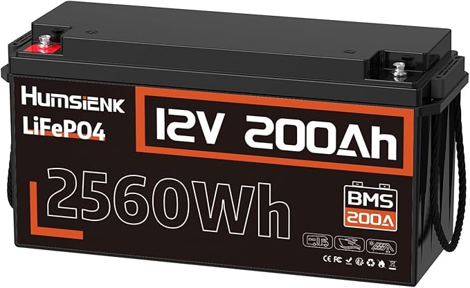 12V 200Ah LiFePO4 Battery, Built-in 200A BMS, Rechargeable 6000-20000 Deep Cycles & 10-Year Lifetime, 2560Wh Lithium Battery for Off-Grid and Home Solar System, Marine, Trailer, RV