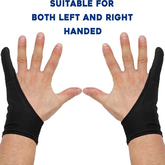 AKX Artist Glove XSmall - 2 Pack Palm Rejection Drawing Gloves for Graphic Tablet, iPad - Smudge Guard, Reduce Friction, 1-Finger, Elastic Lycra, Good for Left and Right Hand, Black | AK-01