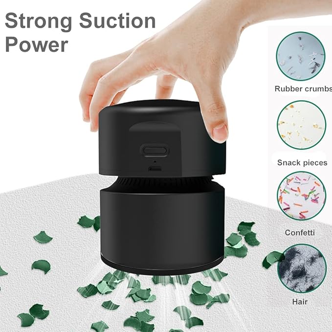 ODISTAR Desktop Vacuum Cleaner,Mini Table dust Sweeper Energy Saving with auto Power-Off Function,High Endurance up to 400 mins,Cordless&360º Rotatable Design for Keyboard/Home/Office (Black)