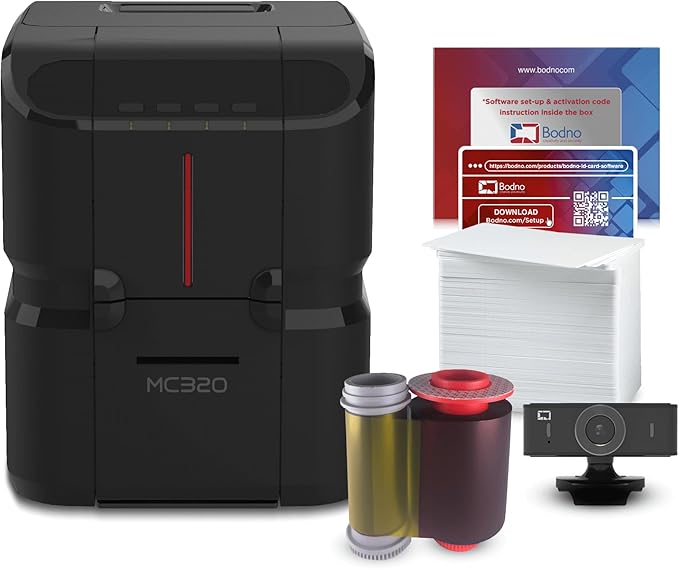 Bodno Matica MC320 Direct-to-Card Dual Sided ID Card Printer & Complete Supplies Package Bronze Edition ID Software