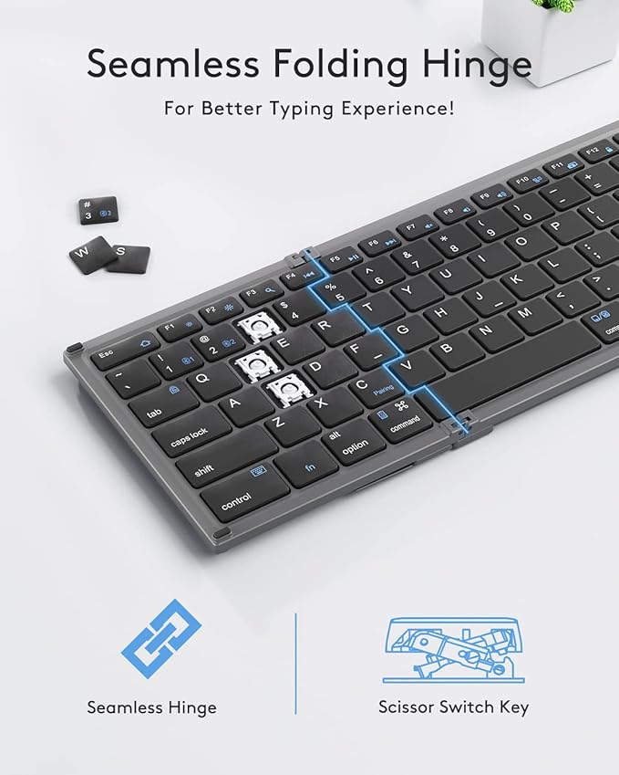 Samsers Foldable Bluetooth Keyboard with Touchpad, Full-Size Wireless Folding Holder, Rechargeable Portable Travel for iOS Android Windows Mac OS, Support 3 Devices (BT5.1 x 3)
