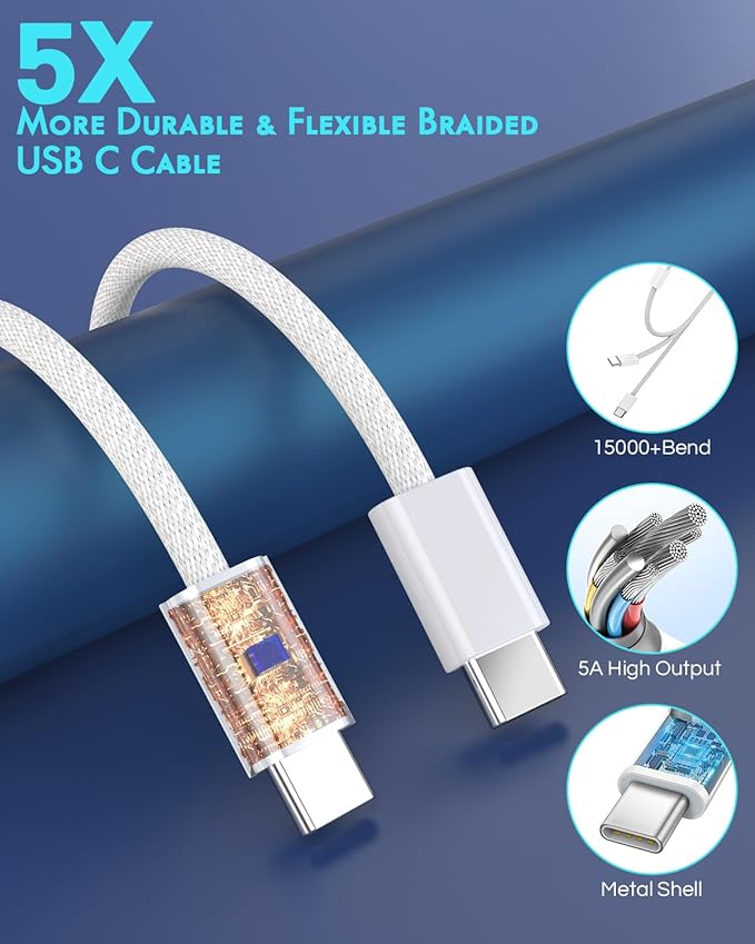 iPhone 16 Car Charger,2Pack Dual Port USB C Fast Car Charger Type C Rapid Charging Adapter with 2Pack USB C to C Nylon Braid Cable Woven Cord Fast Charging for iPhone 16/16 Pro/15/15 Pro Max/iPad