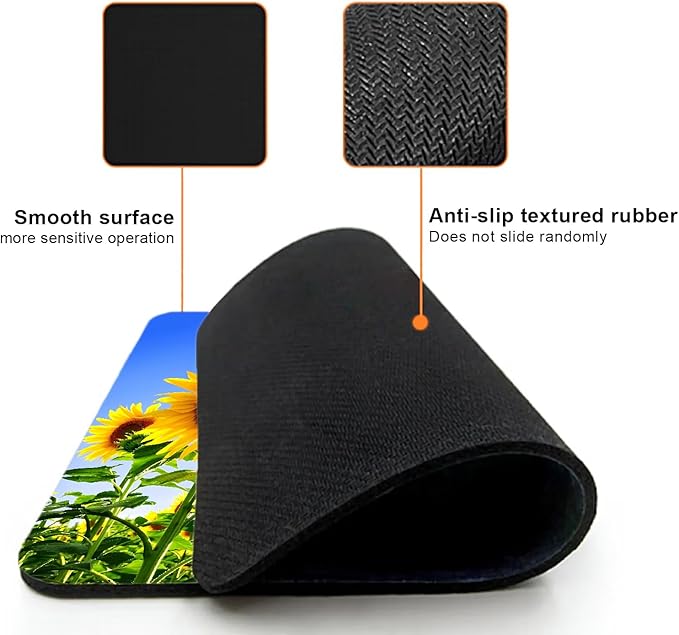 Mouse Pad, Cute Sunflower Plants Floral Mouse Pads for Desk, 9.5" x 7.9" Non-Slip Rubber Base Computer Mousepad with Women, Portable Square Design for Wireless Mouse and Pad Laptop Office & Travel