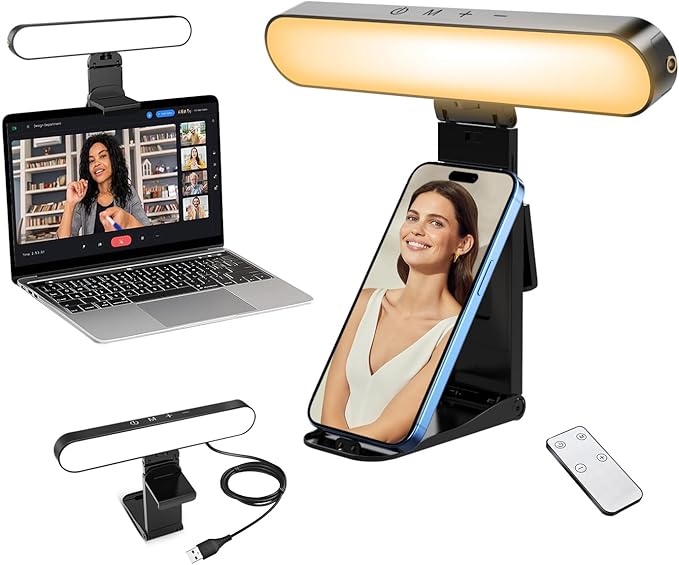 yAyusi Video Conference Light, LED Streaming Lighting for Laptop Computer Monitor, Desk Selfie Ring Light with Remote and Touch Control, PC Podcast Camera Webcam Light for Video Calls/Zoom Meetings