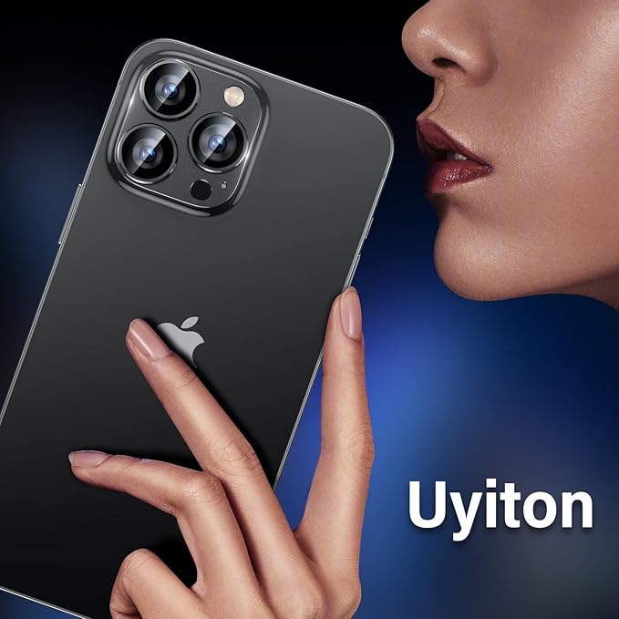Uyiton for iPhone 14 Pro/iPhone 14 Pro Max Camera Lens Protector, [Drop Protection] 9H Tempered Glass Camera Cover Screen Metal Ring Case Friendly Scratch Resistant Easy to Install - Black