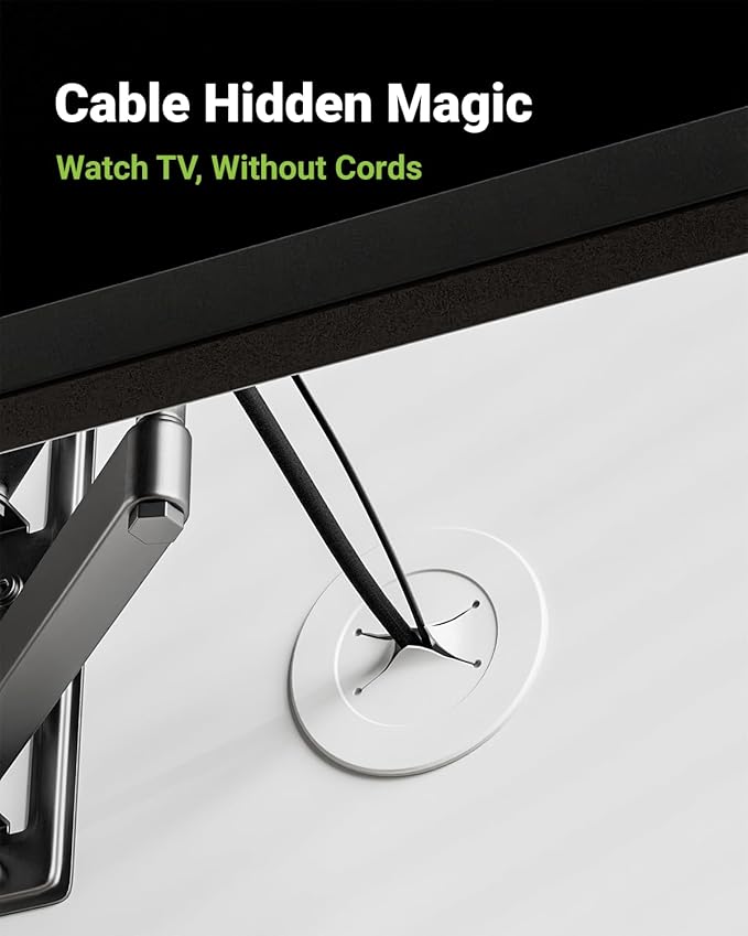 in Wall Cable Management Kit, Slim TV Wire Hider Kit for Wall Mounted TV, 2 Pcs Pass Through with Hole Saw for Network, HDMI, Speaker Cables, Coaxial, White