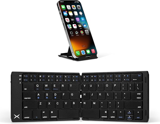 DeLUX Foldable Bluetooth Keyboard, Wireless Portable Travel Keyboard with Stand Holder, Rechargeable Ultra Slim Mini Size, for iOS Android Windows Mac Smartphone Tablet (KF19)