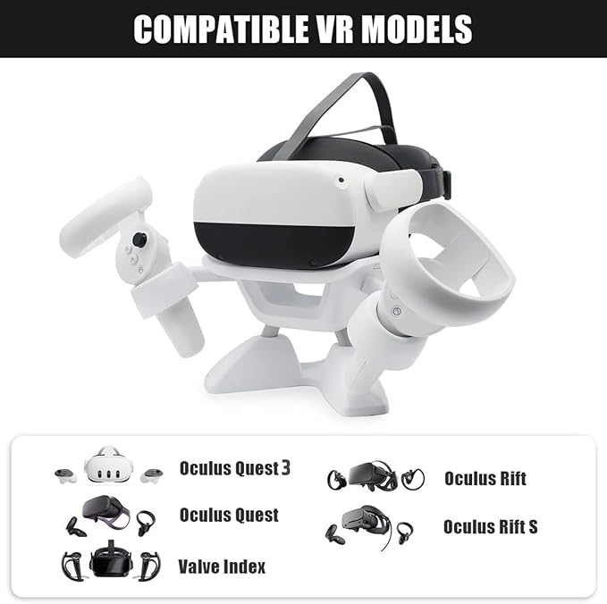Dollox VR Stand, VR Headset Stand VR Display Holder Storage Virtual Reality Headset Desktop Display Stand for Oculus Quest 2, Quest 3/3s, Rift, Rift S, Valve Index Headsets & Touch Controllers