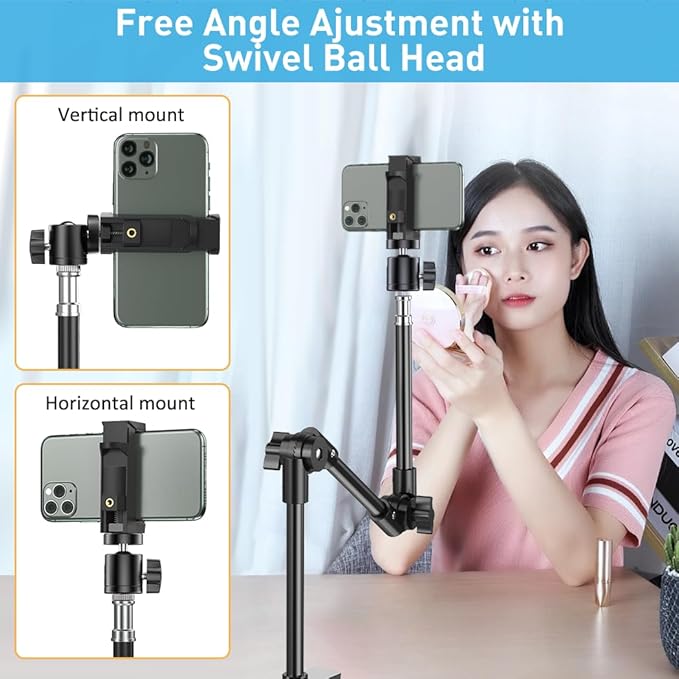KDD Webcam Stand Camera Mount with Phone Holder, 22 Inch Foldable Flexible Gooseneck Cell Phone Clamp & Table Projector Mount, for Logitech C922 C930e C920S C920 C960 Brio 4K, Gopro Hero 8 7 6 5