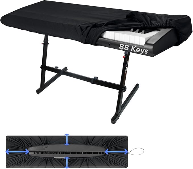 88 Keys Piano Keyboard Dust Cover, Music Dirt Proof Stretchy Electronic Keyboard Cover With Durable Elastic & Cord Lock Must Have Piano Accessories